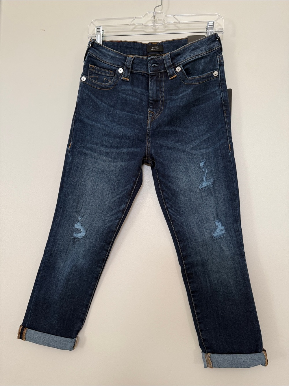 True Religion Navy Distressed Ankle Cropped Jeans